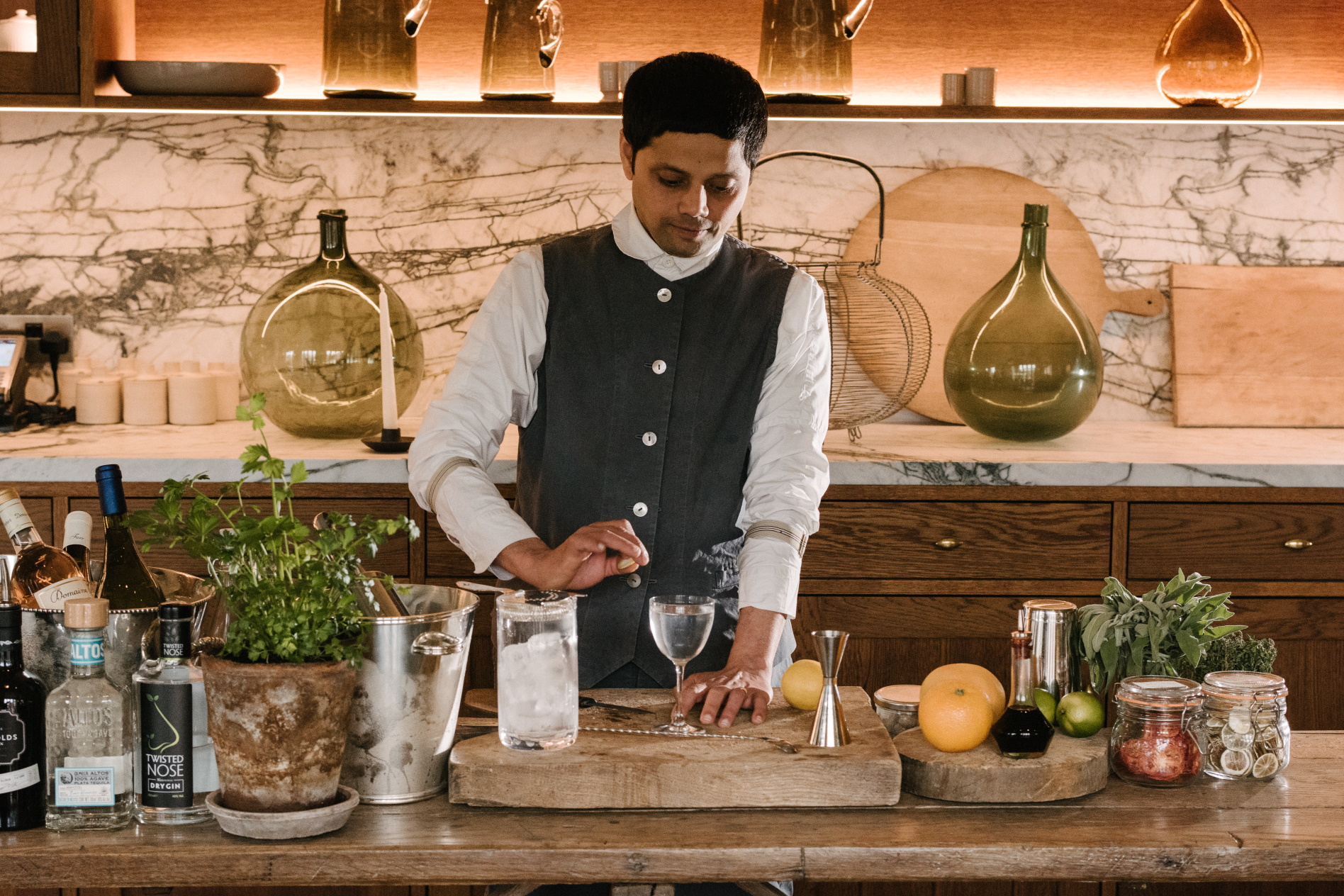 Male employee serving drinks